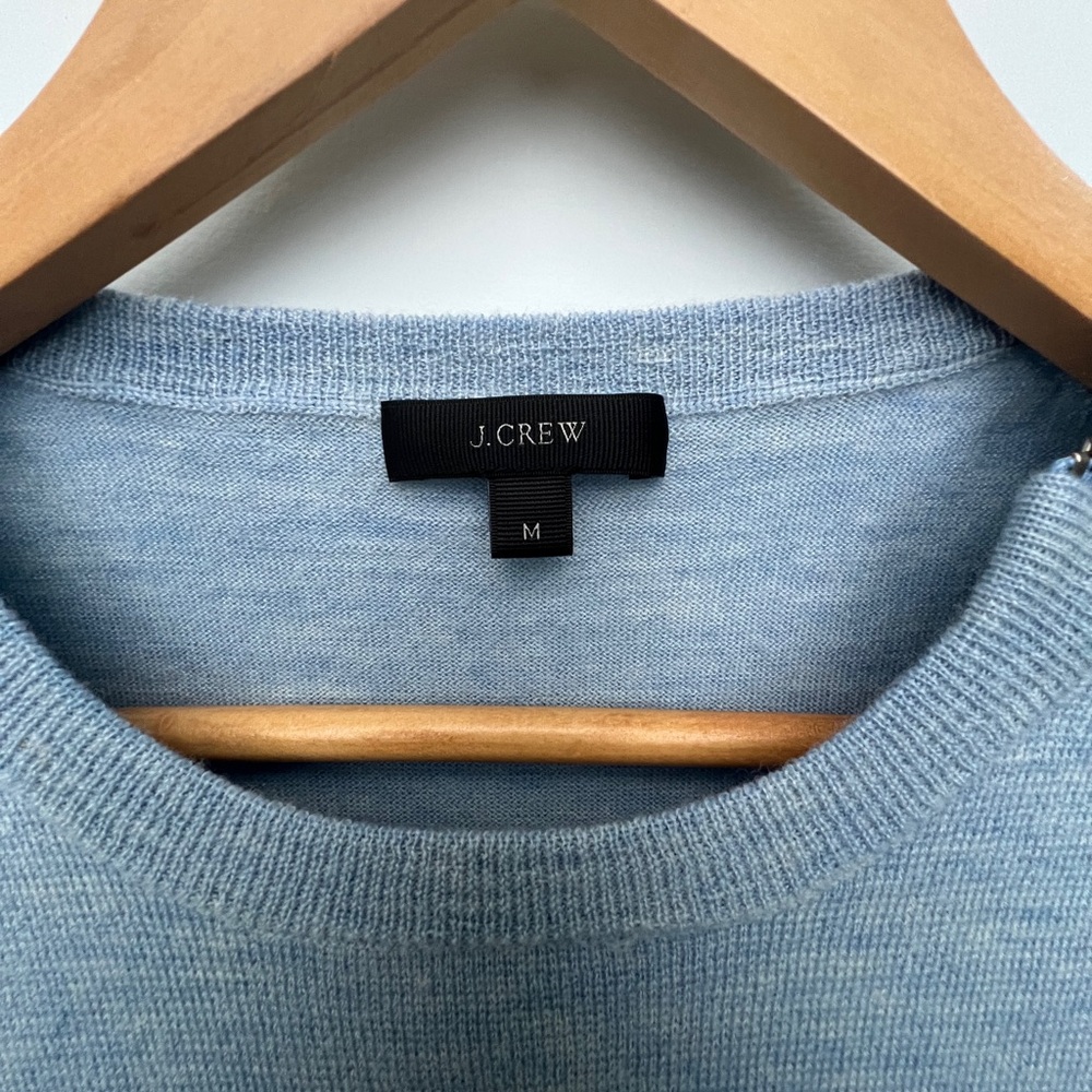 J.Crew Merino Wool Asymmetrical Zip Sweater Heather Blue Crewneck Size M